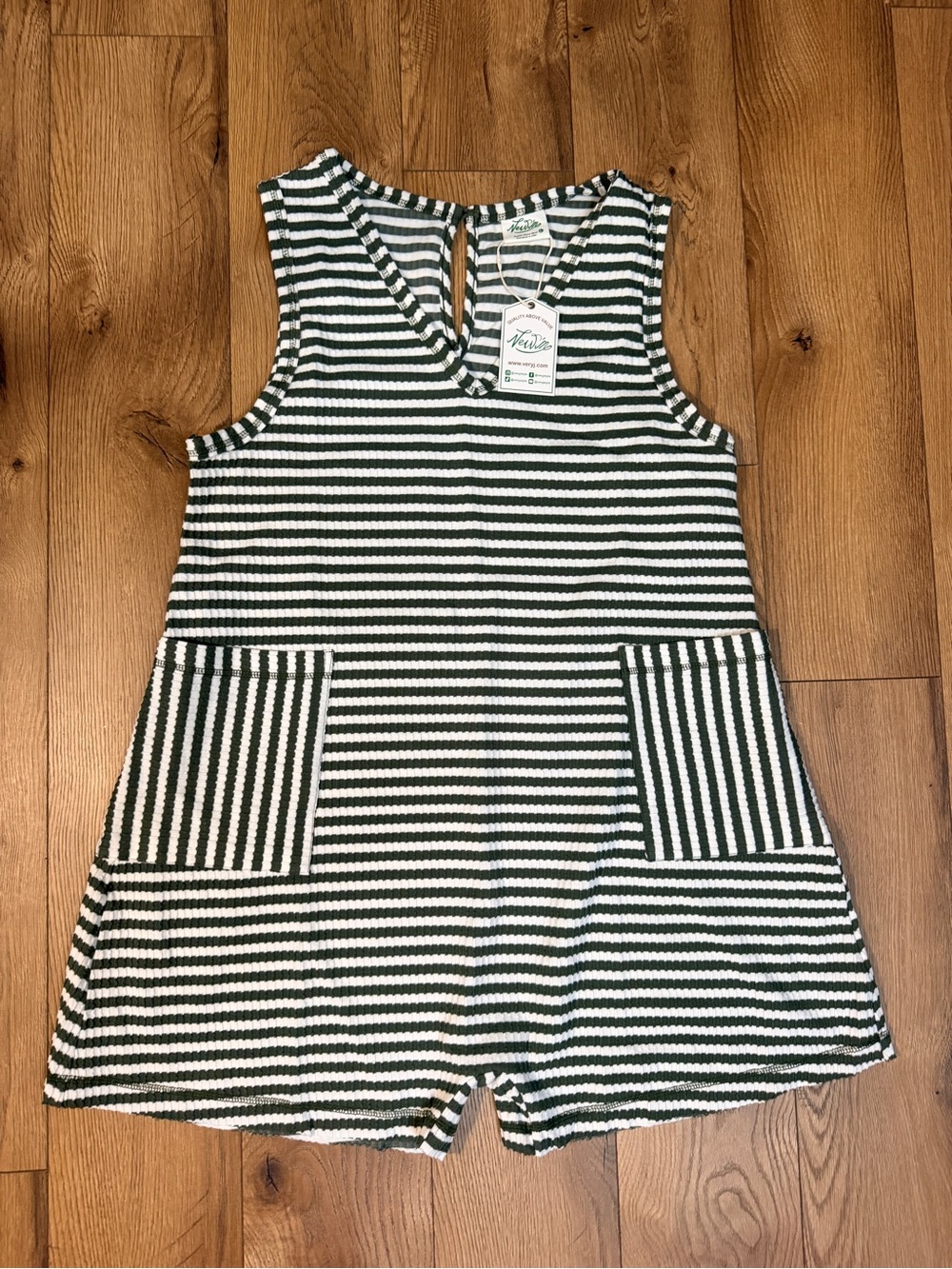New’n by Very J - Olive & White Striped Sleeveless Romper